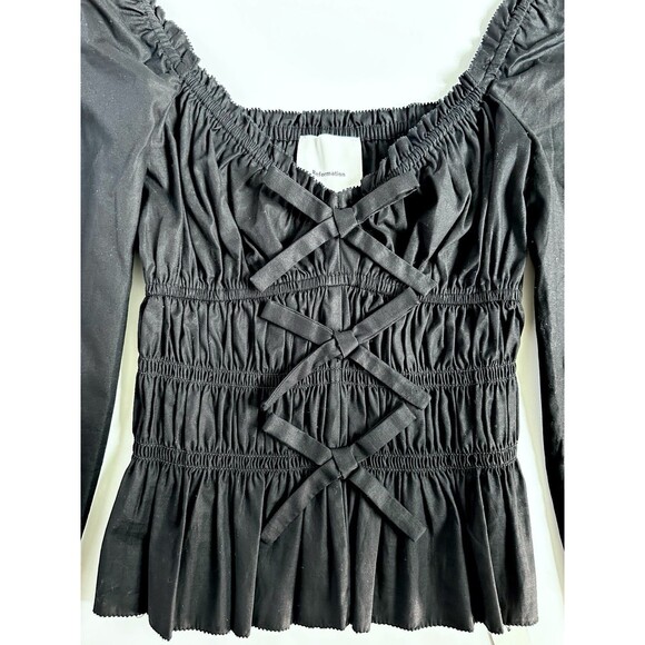 Reformation Lauryn Black Top Women’s Size 2 Cotton Bows Coquette Cottage New - Picture 7 of 12